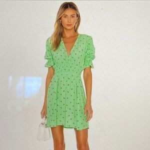 faithfull the brand green polka dot dress Faithfull the Brand + Del Mar Smocked Polka-Dot Crepe Mini Dress